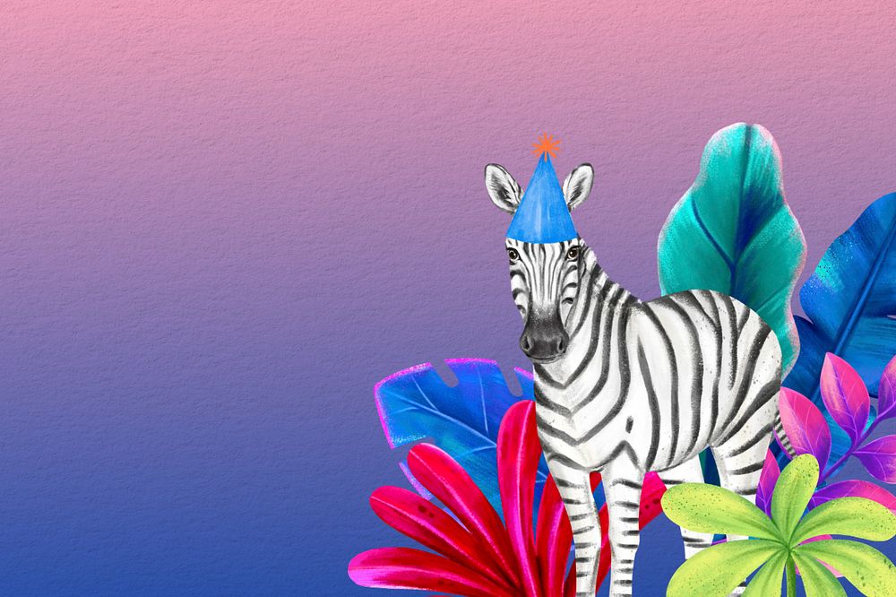 Birthday party zebra background, animal illustration