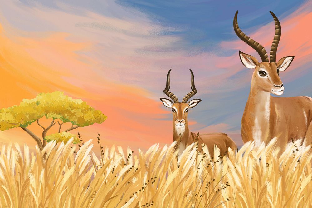 Savanna wildlife background, drawing design