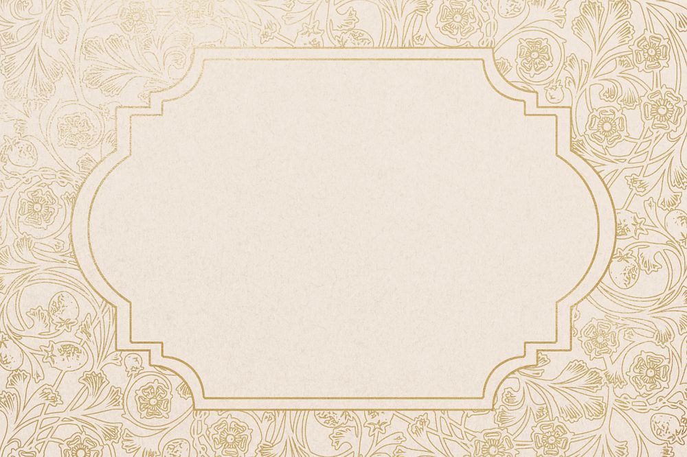 Leafy patterned frame background, editable beige vintage design, remixed by rawpixel