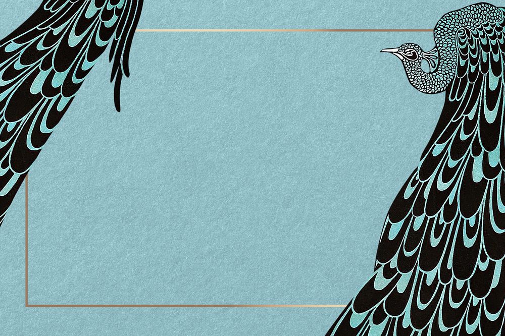 Black peacock border, editable blue background, remixed by rawpixel