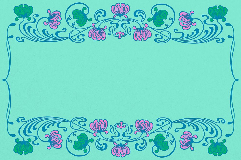 Vintage floral frame background, editable teal ornamental design, remixed by rawpixel