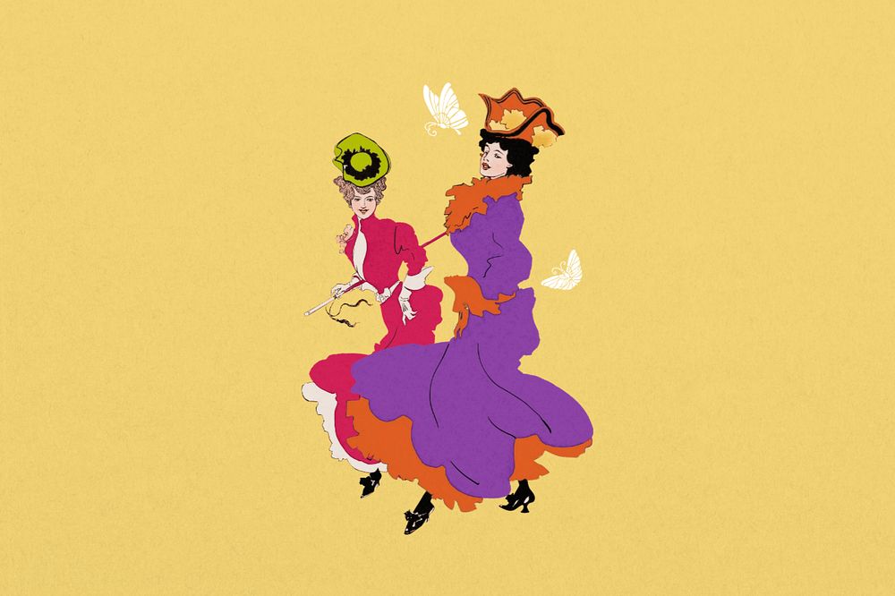 Colorful Victorian women background, vintage yellow, remixed by rawpixel, editable design