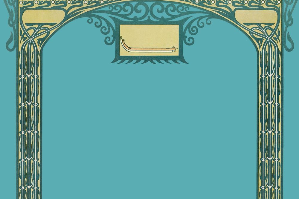 Blue arch pillar background, editable green vintage frame