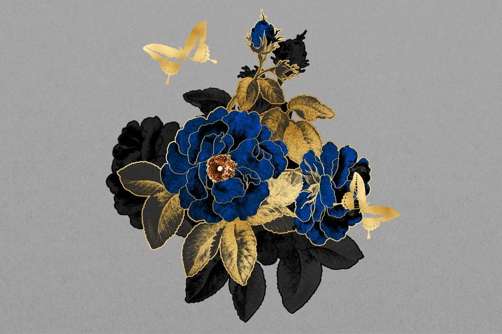 Blue rose background, Art Nouveau clipart, remixed by rawpixel