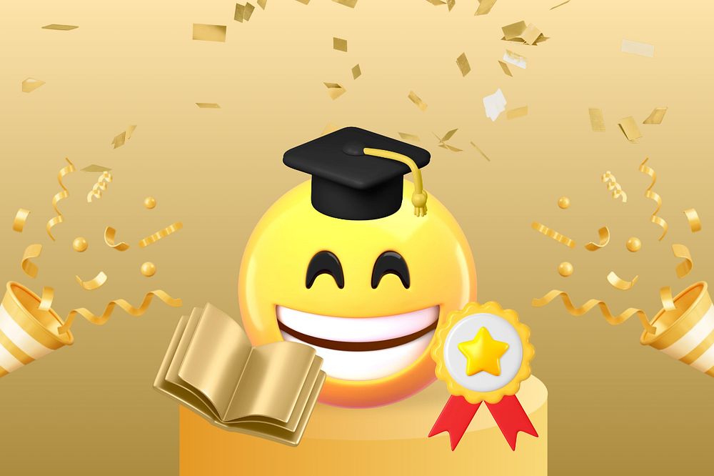 3D graduation emoticon, education illustration, editable design