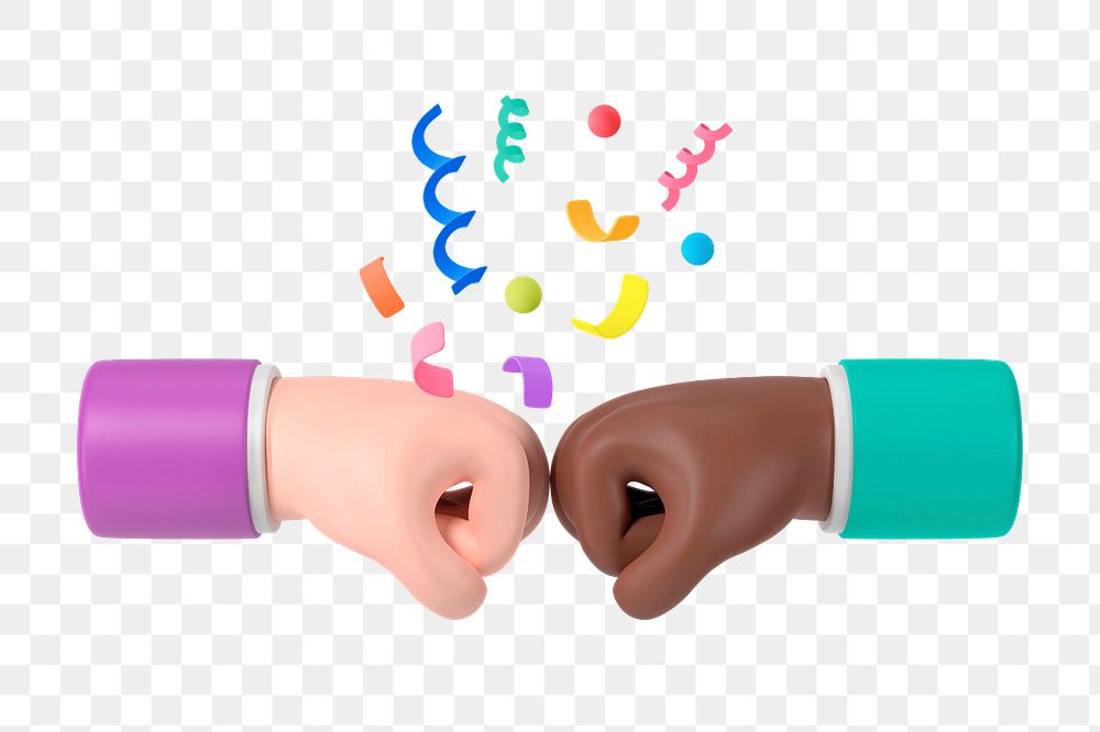 Diverse fist bump, 3D friendship graphics, editable elements