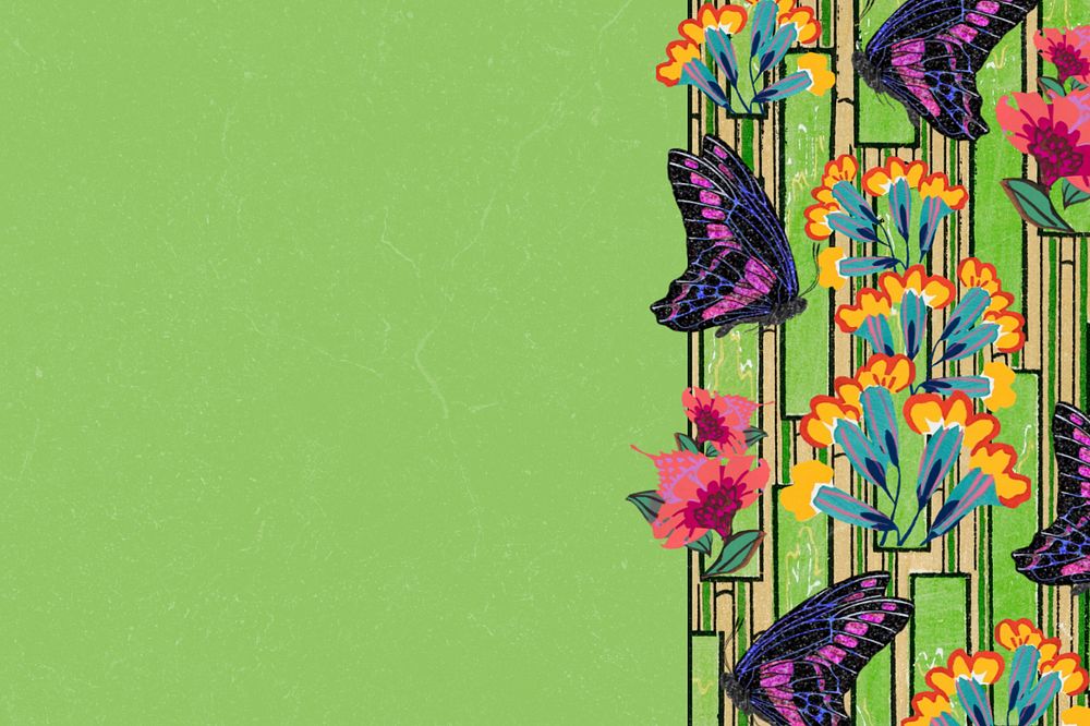 EA. Séguy's butterfly green background, editable vintage border, remixed by rawpixel