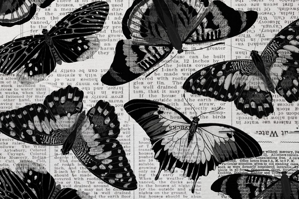 Vintage black butterfly patterned background, editable monotone design, remixed from the artwork of E.A. Séguy