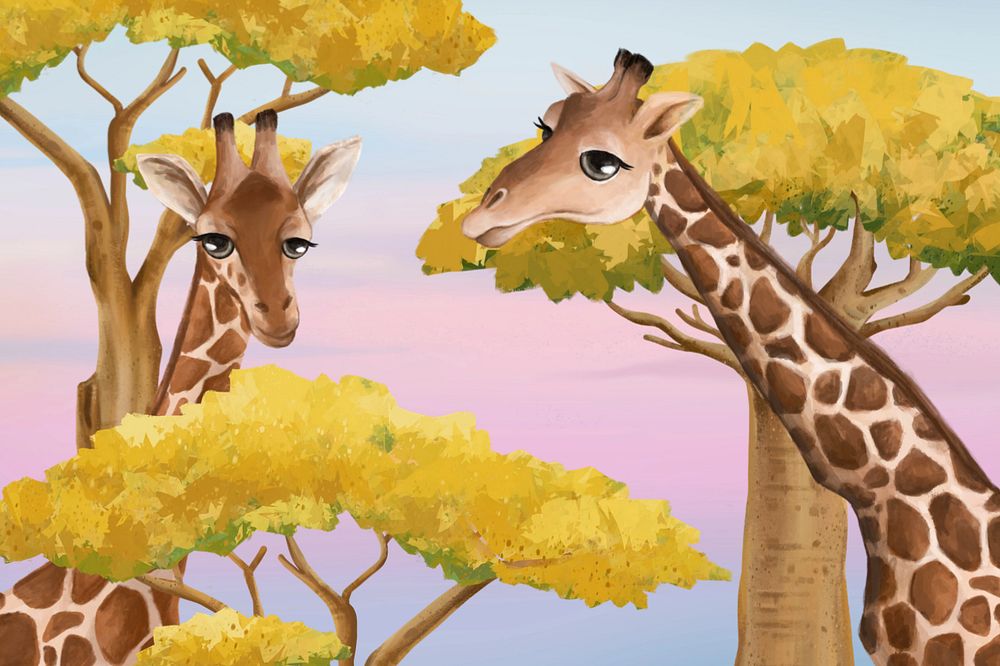 Cute giraffe background, wild animal illustration