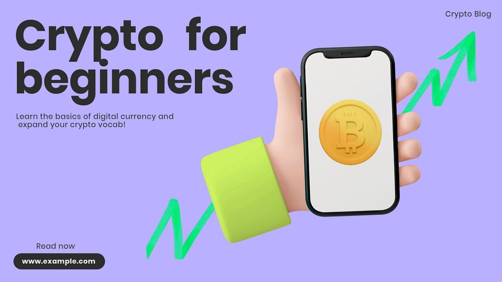 Crypto for beginners blog banner template, customizable design