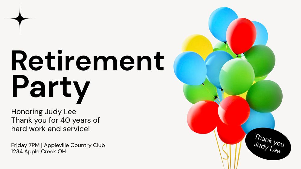 Retirement party blog banner template, funky editable design