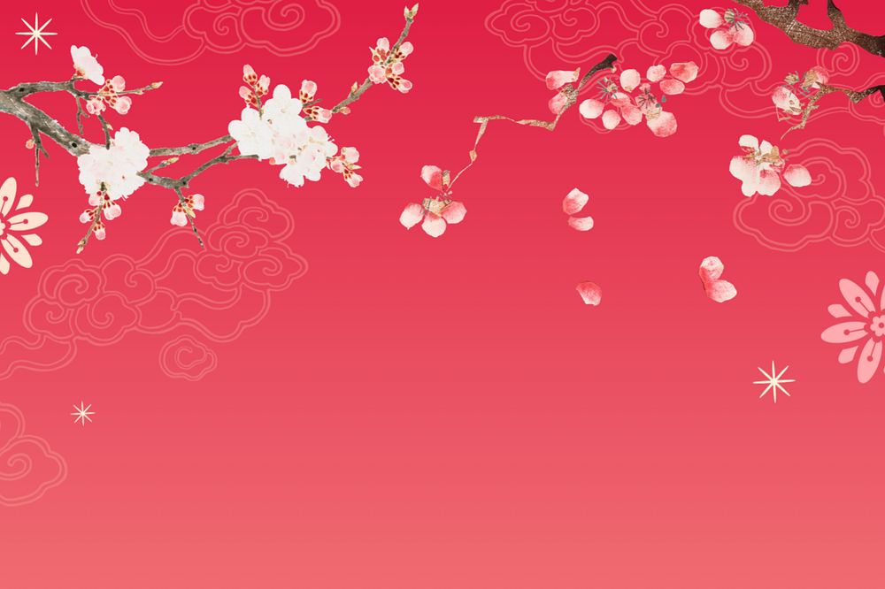 Cherry blossom sunset background, red gradient, editable design