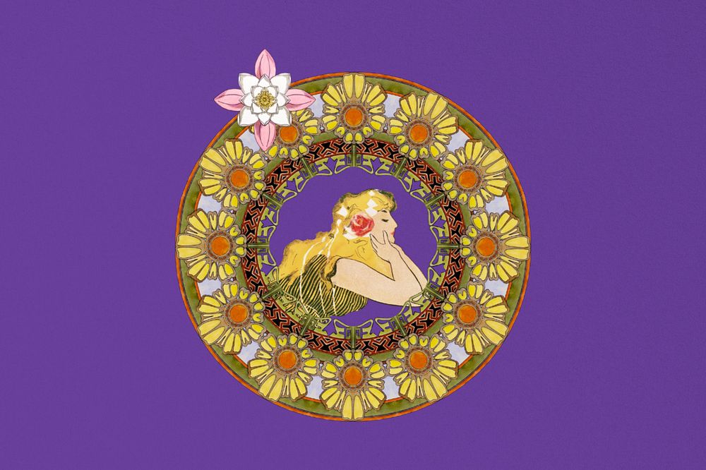 Alphonse Mucha's lady, ornament, art nouveau illustration, remixed by rawpixel, editable design