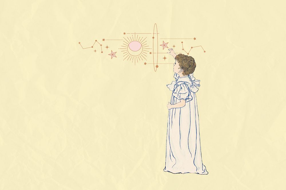 Little girl in nightgown background, editable Art Nouveau character element