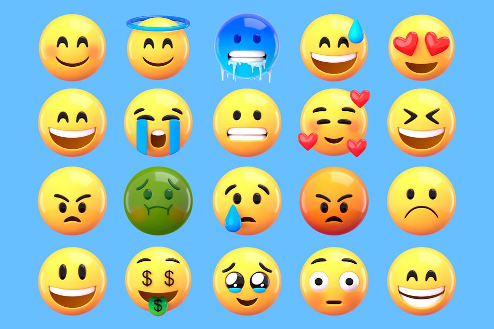 3D emoticons sticker, expression editable graphic set