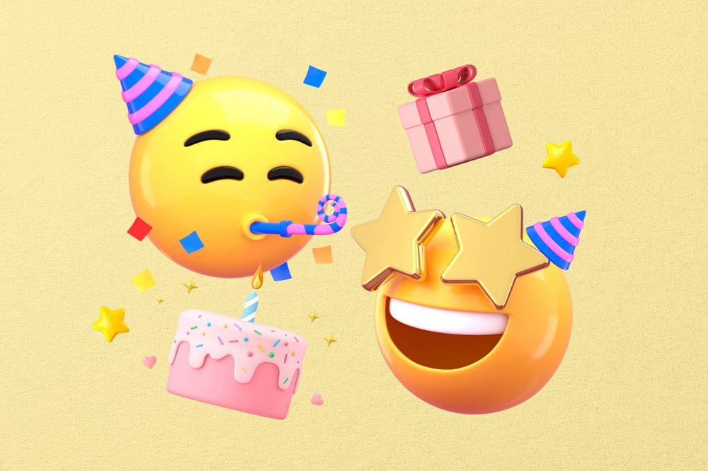 Birthday party emoticons background, yellow design, editable design