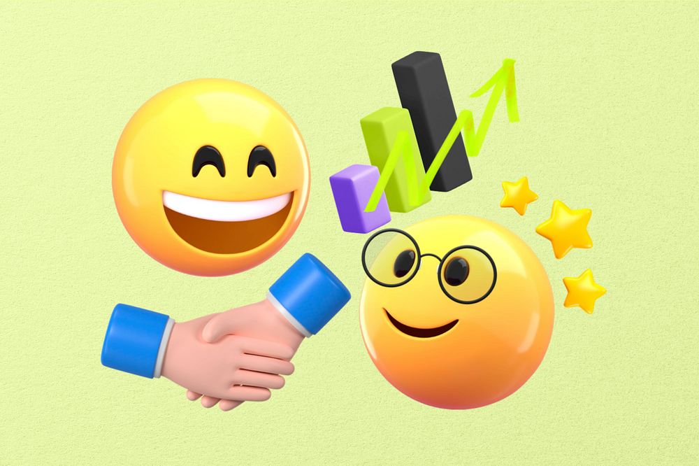 Successful startup business, 3D emoticons, editable design