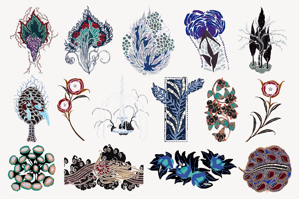 EA. Séguy’s botanical collage element, editable vintage design set, remixed by rawpixel