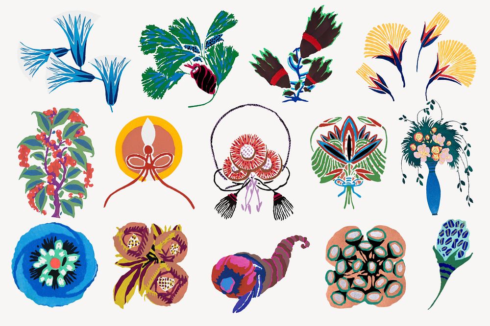 Vintage botanical collage element, editable EA. Séguy’s artwork set, remixed by rawpixel