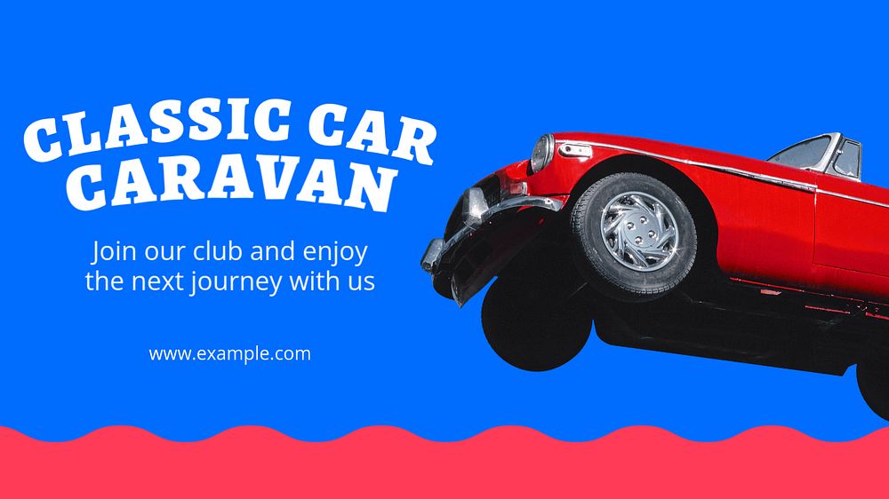 Classic car caravan blog banner template, funky editable design