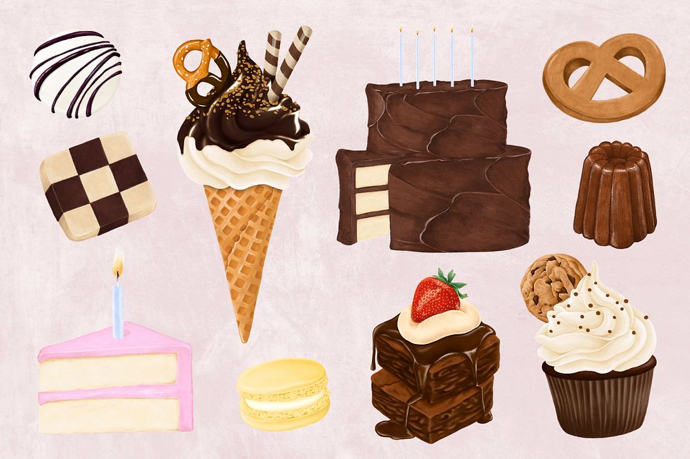 Desserts illustration sticker set, editable design