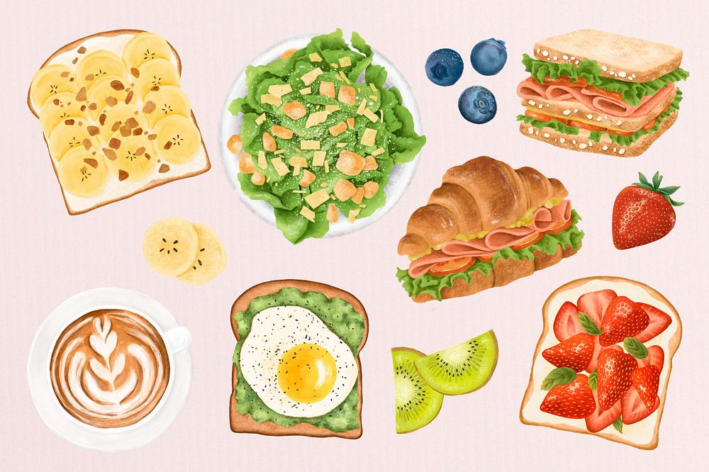 Breakfast illustration sticker set, editable design