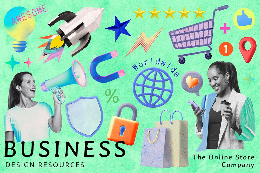 Business remix illustration sticker set, editable design