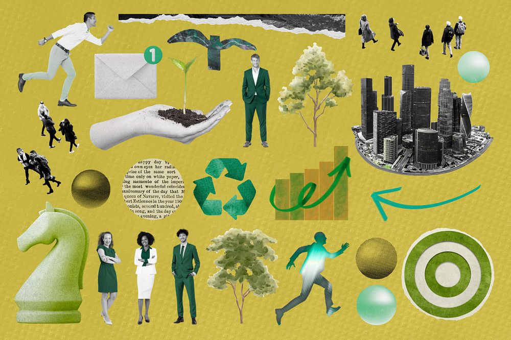 Sustainable business illustration sticker set, editable design