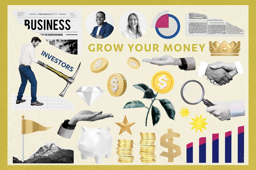 Business & finance illustration sticker set, editable design