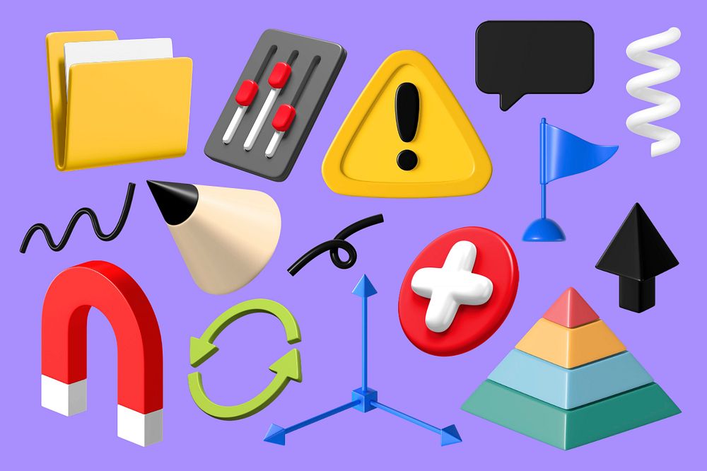 3D icons illustration sticker set, editable design