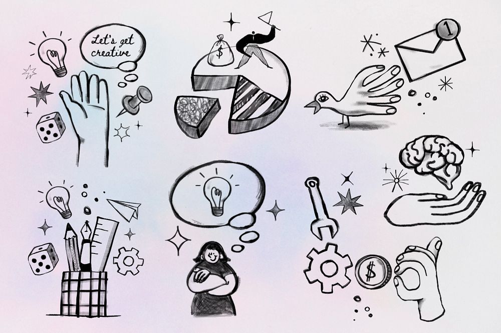 Business doodles illustration sticker set, editable design