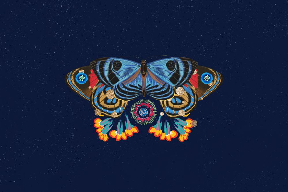 Vintage butterfly background, editable dark blue design, remixed from the artwork of E.A. Séguy