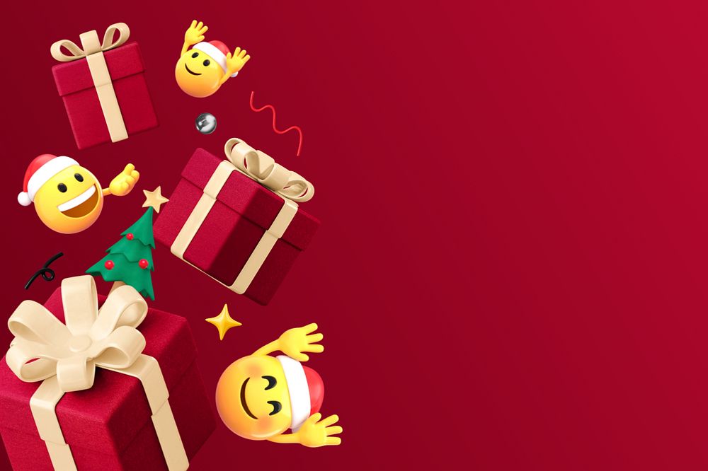 Christmas presents red background, 3D emoji editable design