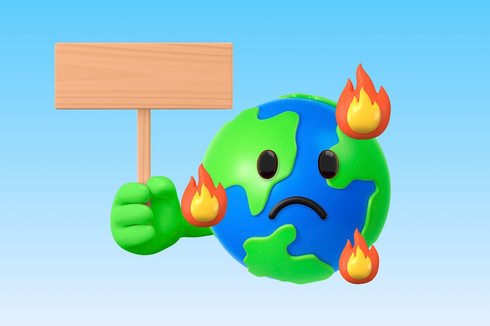 Global warming background, 3D emoji editable design