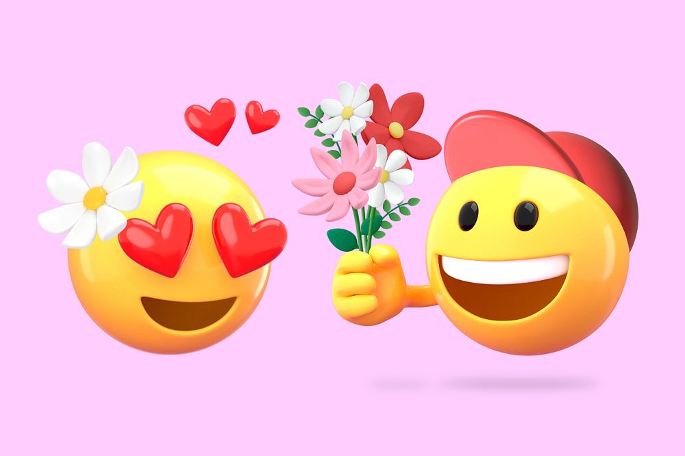 Dating 3D emoticon background, cute emoji editable design