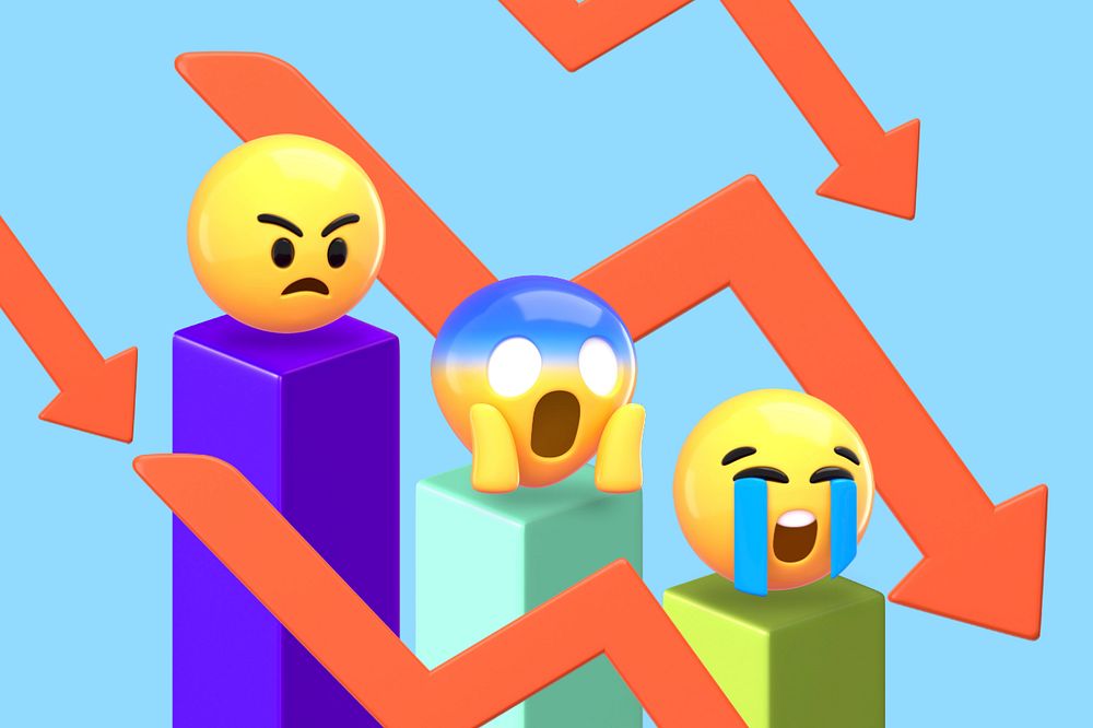 Economic decline background, 3D emoji editable design