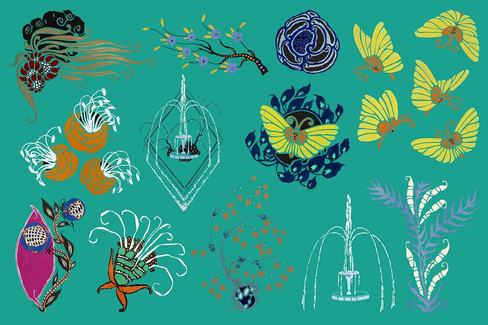 EA. Séguy’s botanical collage element, editable vintage design set, remixed by rawpixel