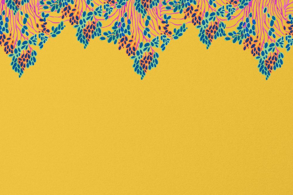 Yellow background, editable vintage flower border, remixed from the artwork of E.A. Séguy