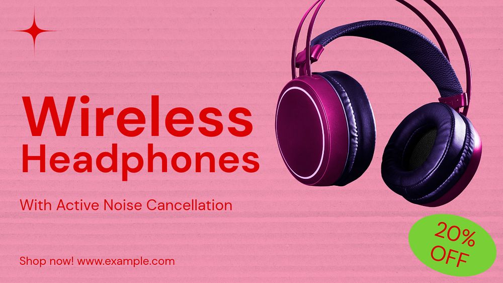 Wireless headphone blog banner template, funky editable design