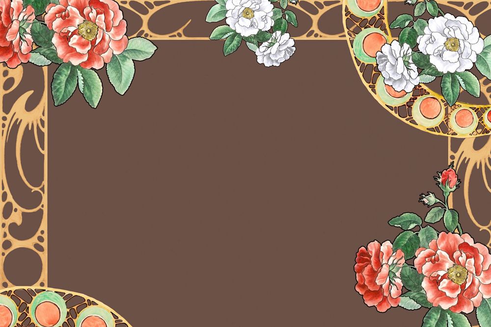 Rose frame, editable brown background illustration, remixed by rawpixel