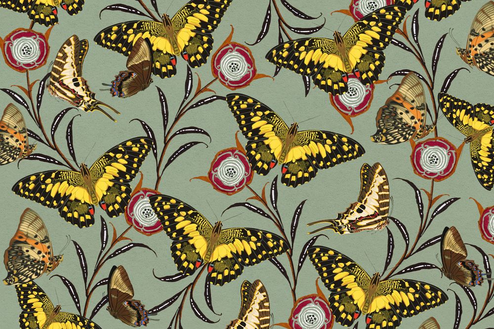 Vintage butterfly patterned background, editable E.A. Séguy's famous artwork, remixed by rawpixel