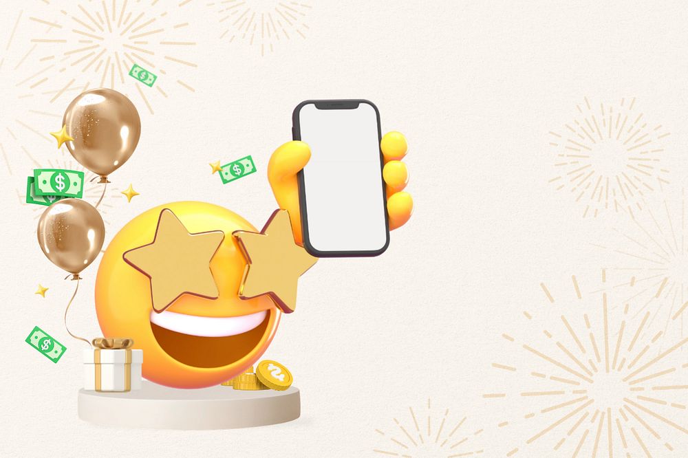 New Year cashback emoji background, 3D rendered illustration editable design