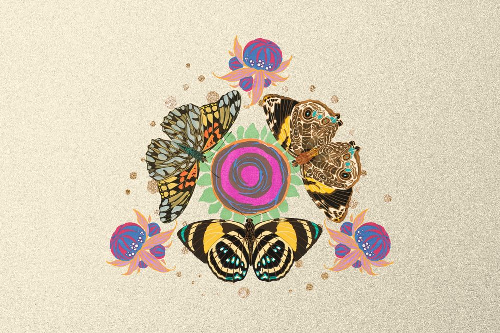 Vintage butterfly background, editable abstract triangle, remixed from the artwork of E.A. Séguy