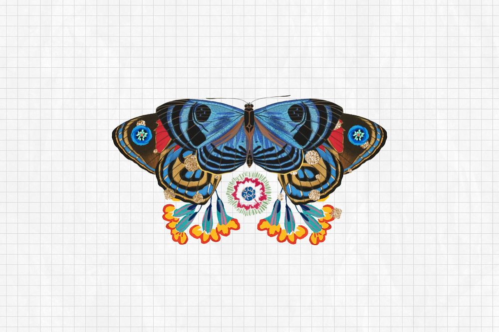 Vintage butterfly background, editable dark blue design, remixed from the artwork of E.A. Séguy