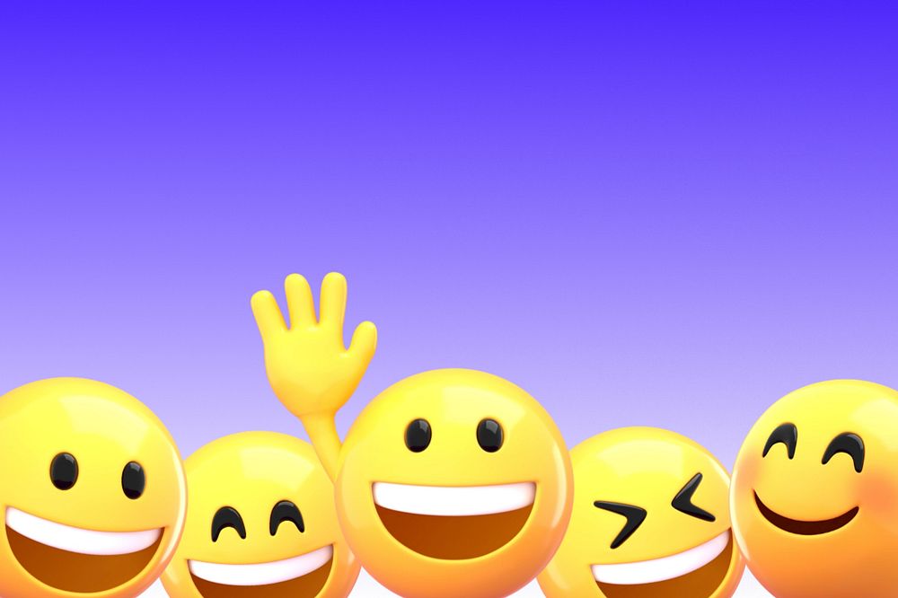 3D emoticons purple border background, happy emoji editable design