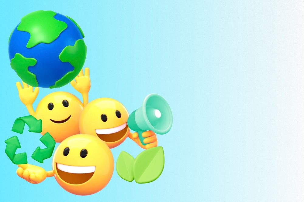 Eco-friendly 3D emoticons background, blue editable design