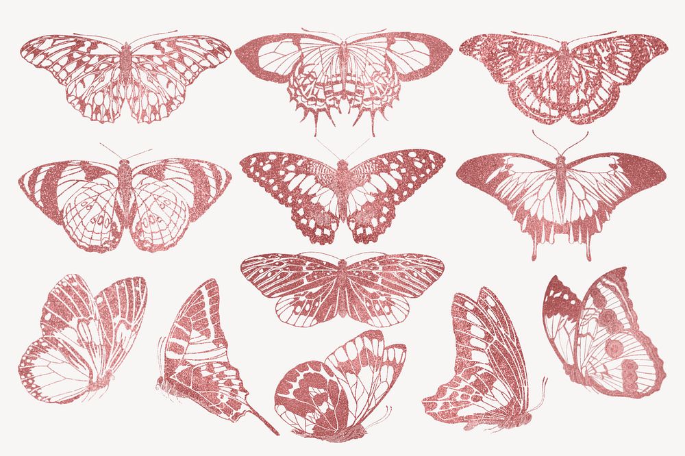 EA. Séguy’s pink butterfly set, editable vintage design, remixed by rawpixel