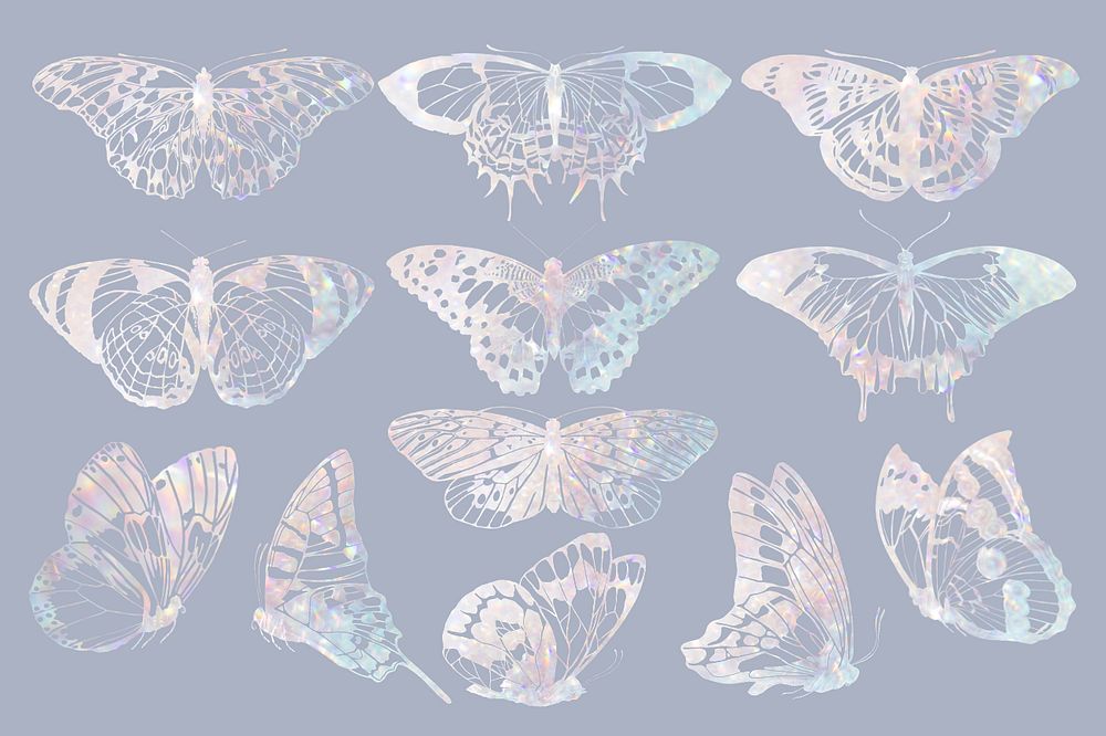 EA. Séguy’s holographic butterfly set, editable vintage design, remixed by rawpixel