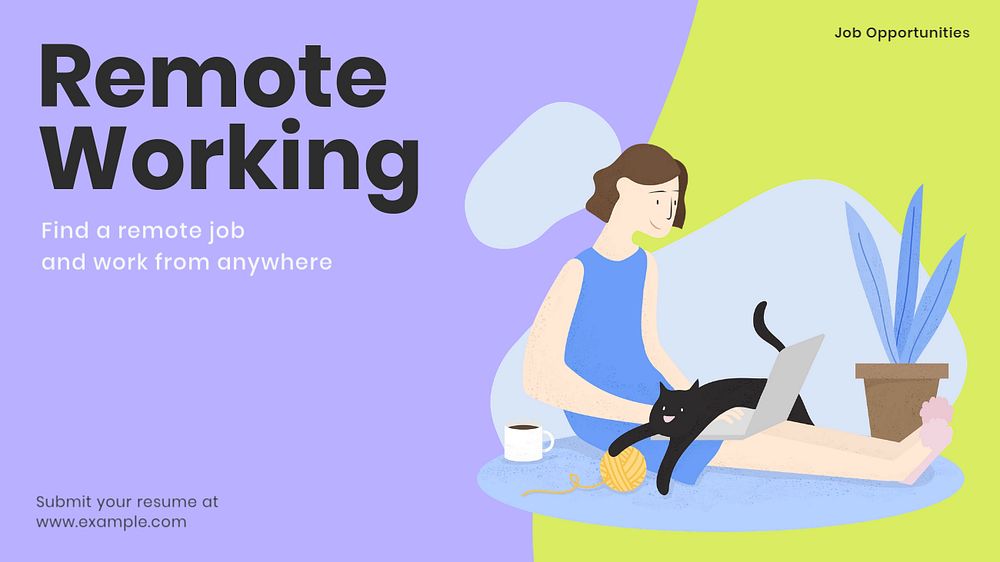 Remote working blog banner template, customizable design