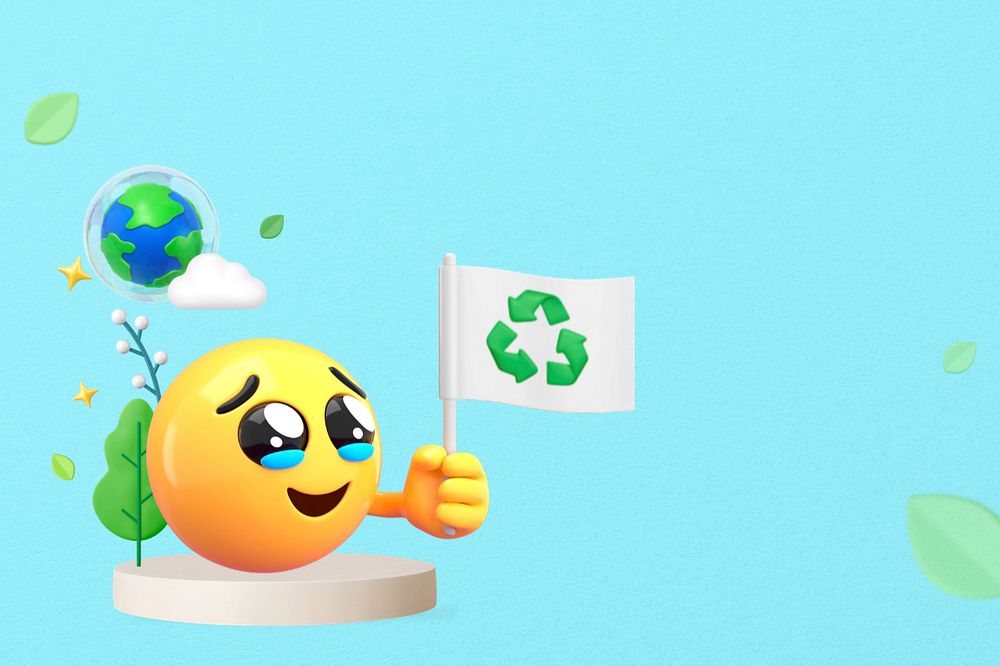 Environmental activists blue border background, 3D emoji editable design